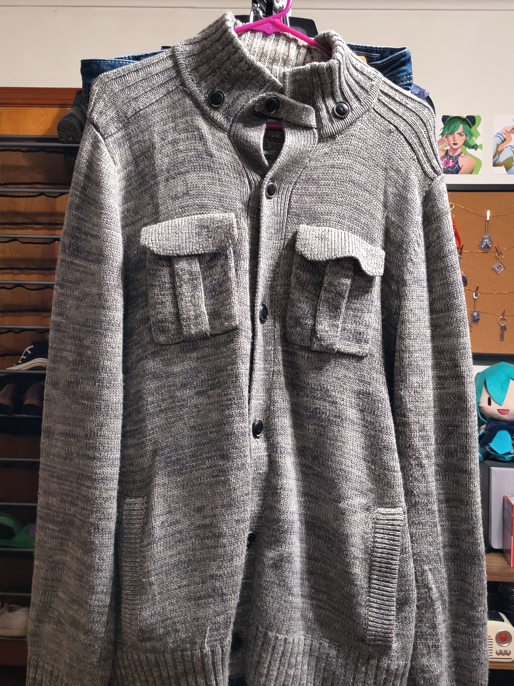 Haggar Men's Grey Button-Up Knit Sweater Jacket